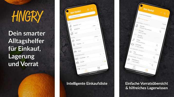 HNGRY Einkaufsliste & Vorrat - Einkaufsliste immer dabei, Intelligente Einkaufsvorschläge
