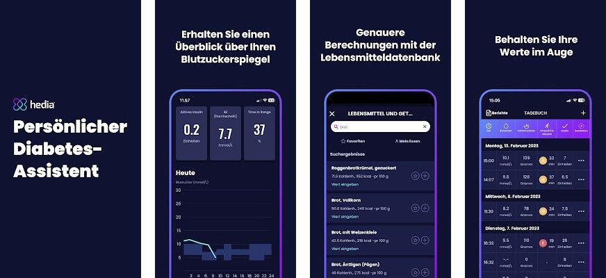 Hedia Diabetes Assistant - Carb calculator, Insulin dosage, Blood sugar tracking