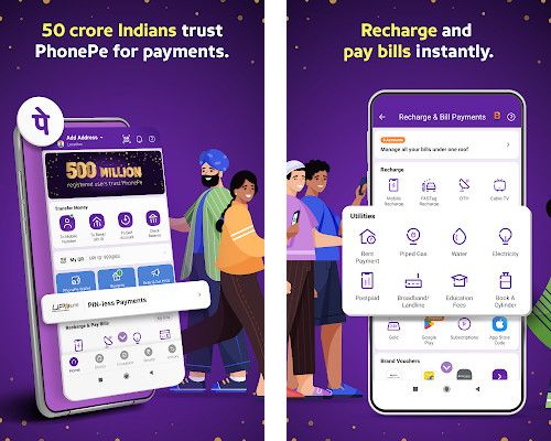 PhonePe UPI, Payment, Recharge - UPI payments, Mobile recharge, Bill payments